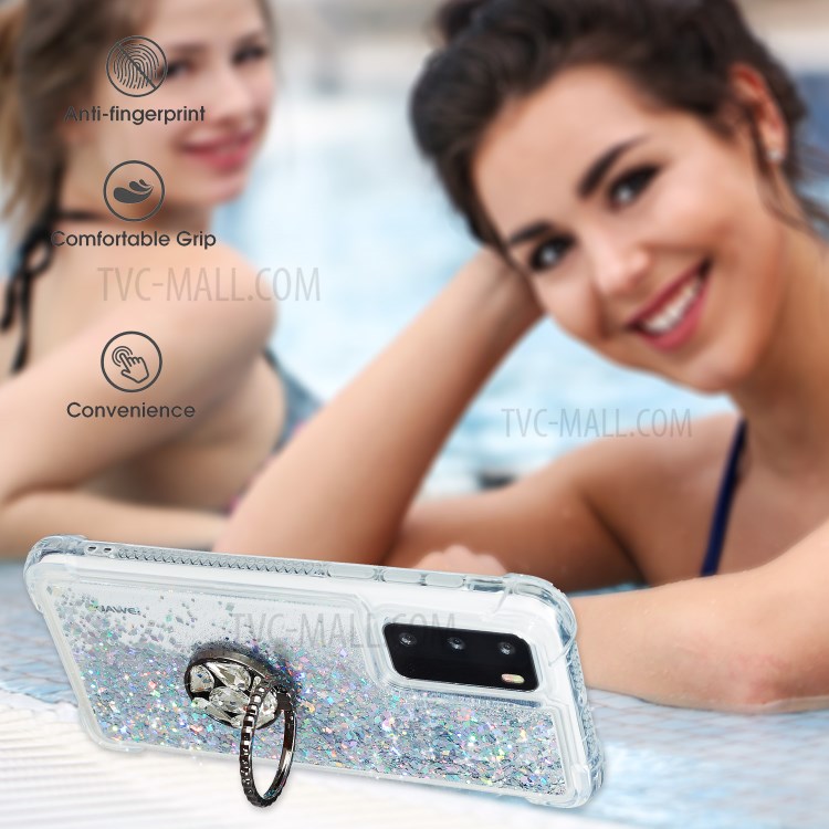Glitter Powder Quicksand Rhinestone Decor Kickstand TPU Case for Huawei P40 - Silver-8