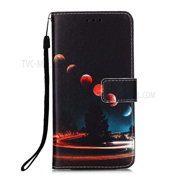Protective Leather Shell Style Printing Wallet Stand Case with Lanyard for Huawei P smart 2020 - Planets-2