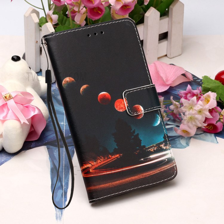 Protective Leather Shell Style Printing Wallet Stand Case with Lanyard for Huawei P smart 2020 - Planets-6