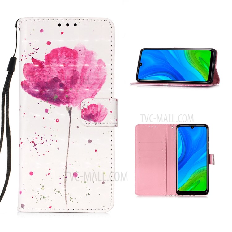Pattern Printing Light Spot Decor Wallet Flip Leather Shell with Lanyard for Huawei P Smart 2020 - Flowers-1