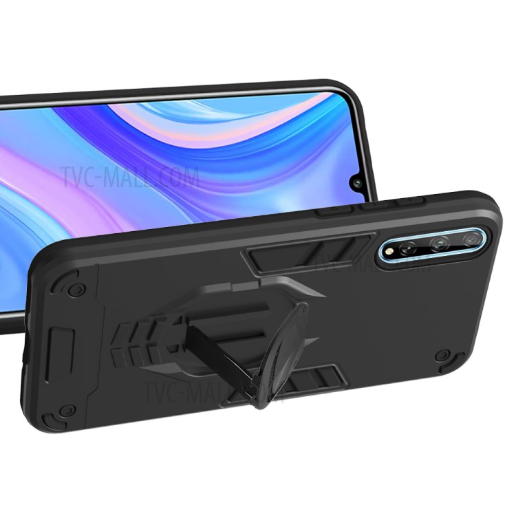 Armor Guard Detachable 2-Pieces TPU+PC Phone Cover with Kickstand for Huawei Y8p - Black-3