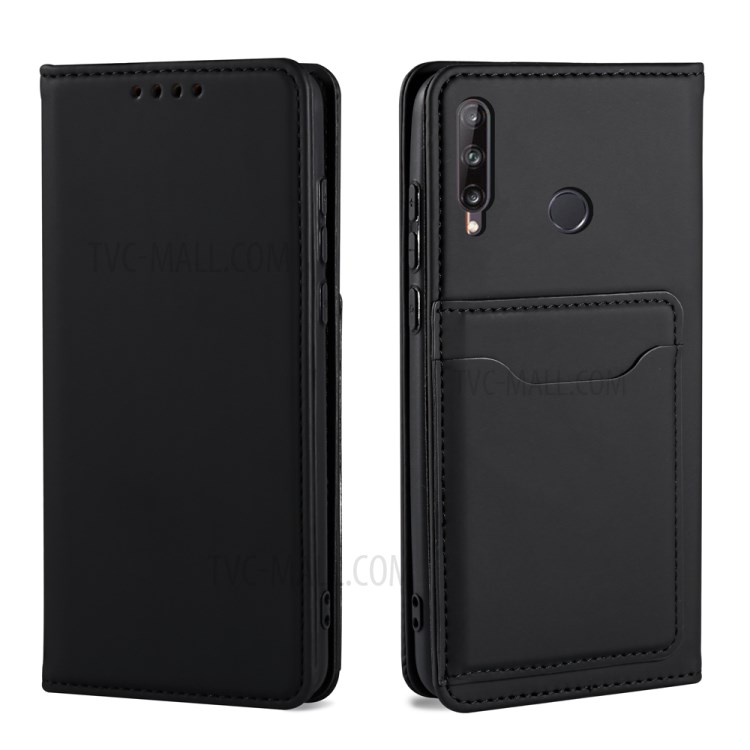 Liquid Silicone Touch Leather Case Wallet Stand Shell for Huawei P40 lite E/Y7p/Honor 9C - Black-2