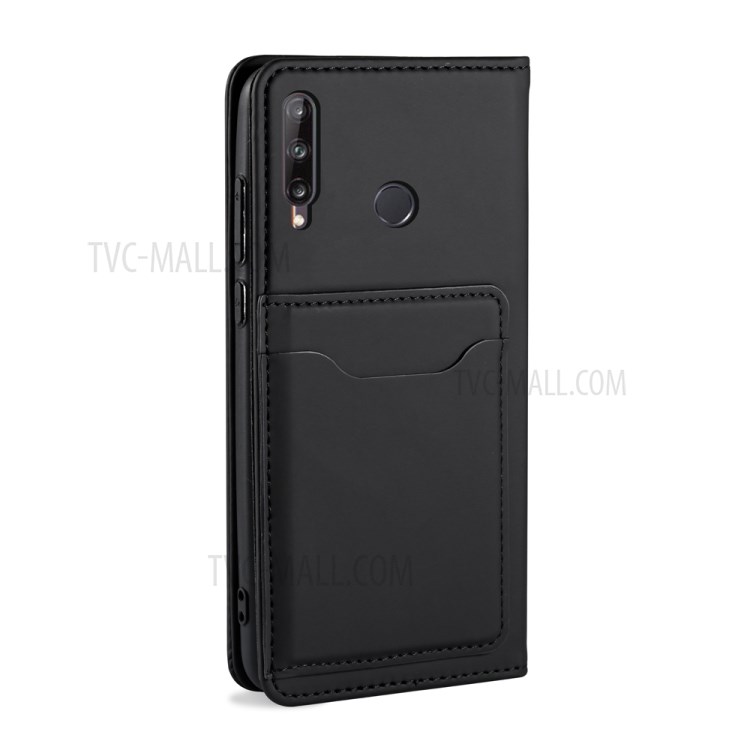 Liquid Silicone Touch Leather Case Wallet Stand Shell for Huawei P40 lite E/Y7p/Honor 9C - Black-4