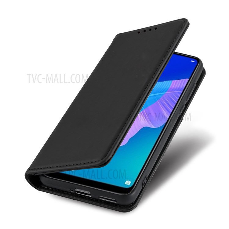 Liquid Silicone Touch Leather Case Wallet Stand Shell for Huawei P40 lite E/Y7p/Honor 9C - Black-5