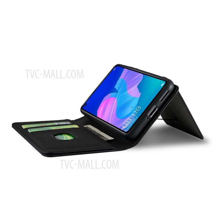 Liquid Silicone Touch Leather Case Wallet Stand Shell for Huawei P40 lite E/Y7p/Honor 9C - Black-6
