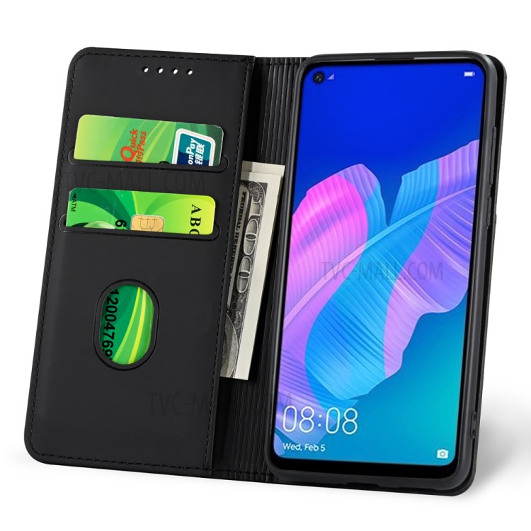 Liquid Silicone Touch Leather Case Wallet Stand Shell for Huawei P40 lite E/Y7p/Honor 9C - Black-7