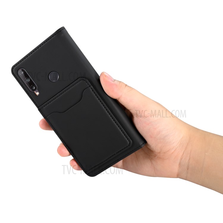 Liquid Silicone Touch Leather Case Wallet Stand Shell for Huawei P40 lite E/Y7p/Honor 9C - Black-9