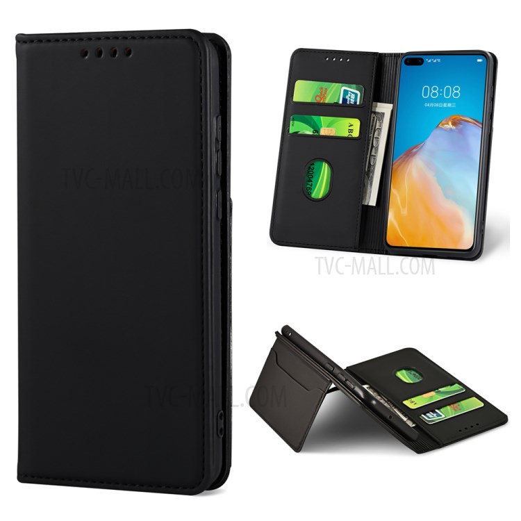 Liquid Silicone Touch Leather Auto-absorbed Cover for Huawei P40 Pro - Black-1