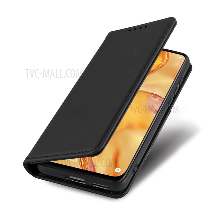 Liquid Silicone Touch Leather Case Wallet Stand Cover for Huawei P40 lite 4G/nova 6 SE/Nova 7i - Black-4