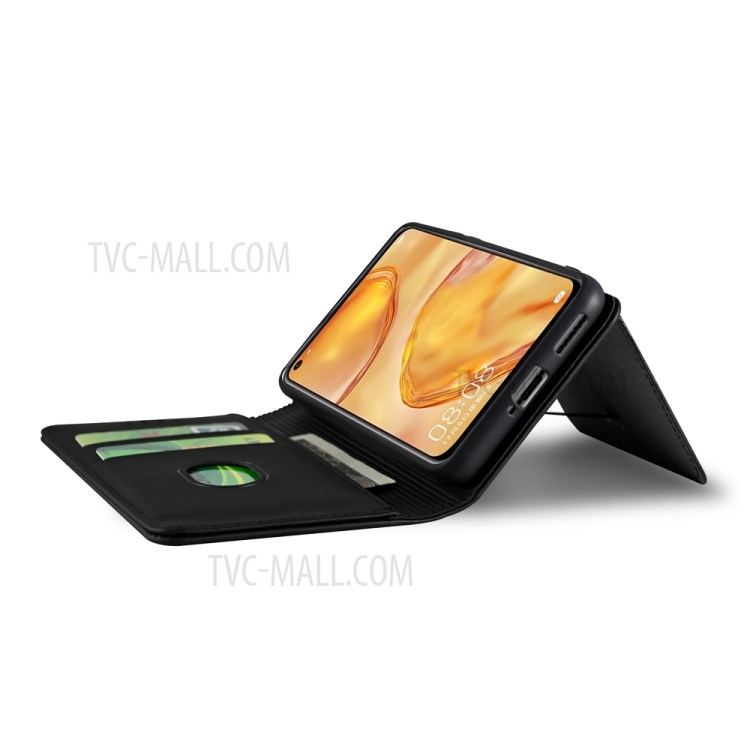 Liquid Silicone Touch Leather Case Wallet Stand Cover for Huawei P40 lite 4G/nova 6 SE/Nova 7i - Black-5