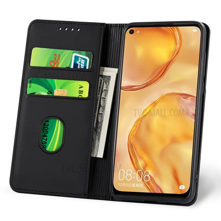 Liquid Silicone Touch Leather Case Wallet Stand Cover for Huawei P40 lite 4G/nova 6 SE/Nova 7i - Black-6