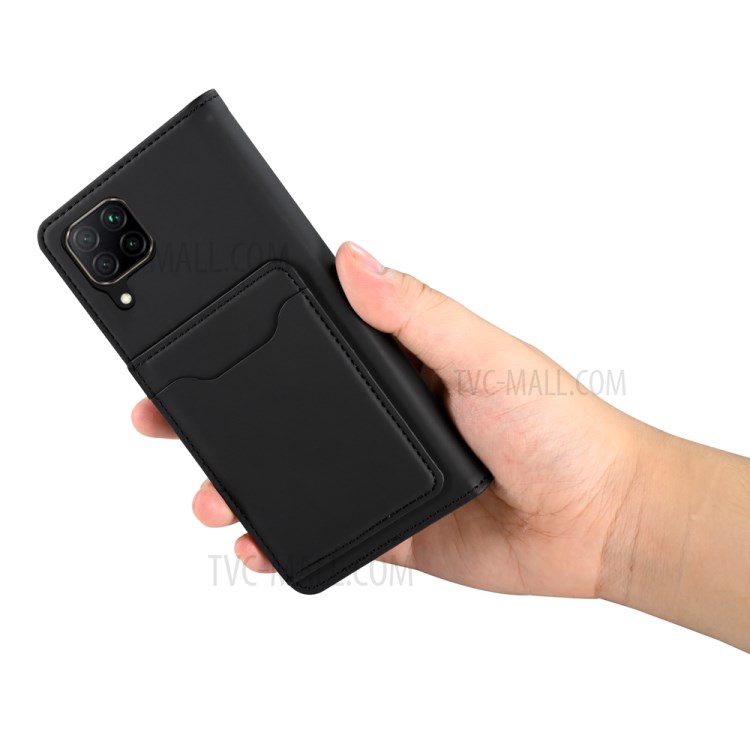Liquid Silicone Touch Leather Case Wallet Stand Cover for Huawei P40 lite 4G/nova 6 SE/Nova 7i - Black-9