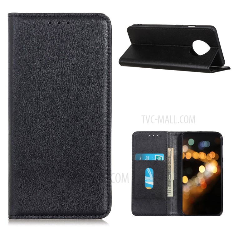 Litchi Texture Auto-absorbed Split Leather Material Wallet Case for Huawei Mate 40 - Black-1