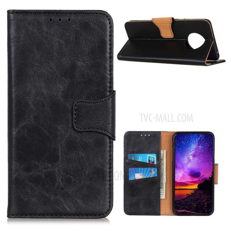 Crazy Horse Wallet Leather Stand Case Protective Shell for Huawei Mate 40 Pro - Black-1