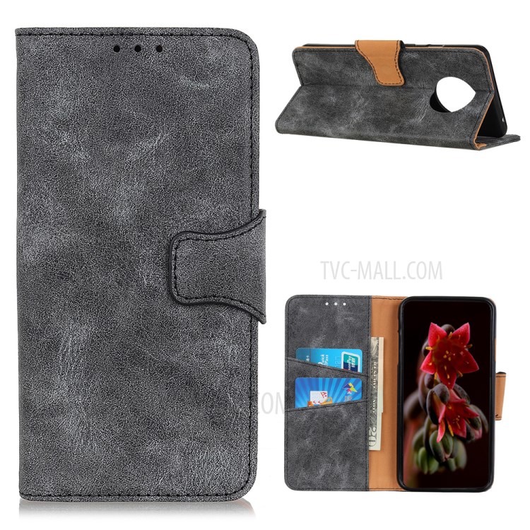 Retro Style Split Leather Protector Wallet Stand Case for Huawei Mate 40 - Grey-1