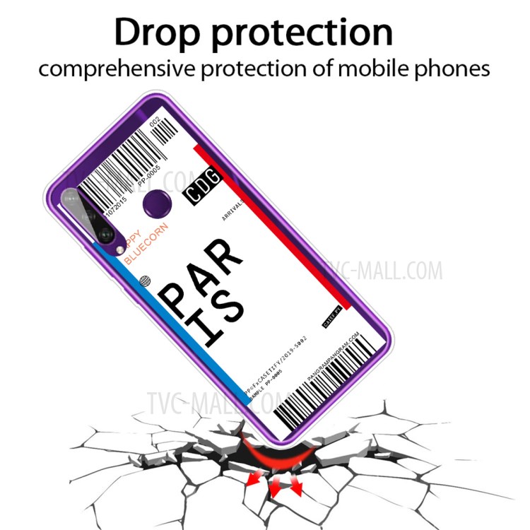 Fashion Boarding Pass TPU Protector Cell Phone Cover for Huawei Y6p - PARIS-2