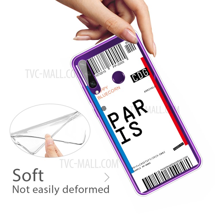 Fashion Boarding Pass TPU Protector Cell Phone Cover for Huawei Y6p - PARIS-4