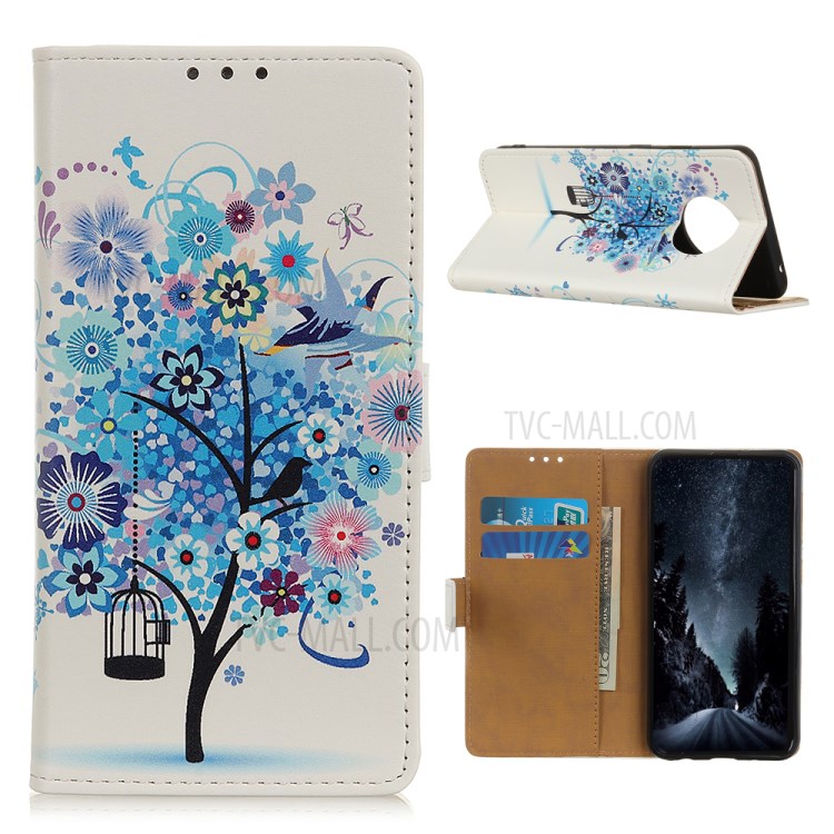 Protective Shell Stylish Printing Case Wallet Leather Stand Cover for Huawei Mate 40 Pro - Blue Tree-1