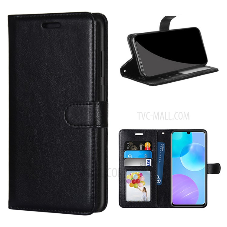Protective Case Pure Color Wallet Leather Stand Cover for Honor 30 Youth/30 Lite - Black-1