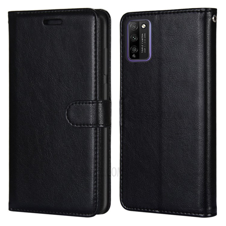 Protective Case Pure Color Wallet Leather Stand Cover for Honor 30 Youth/30 Lite - Black-2