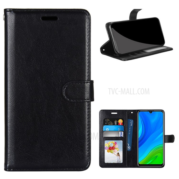 Wallet Stand Leather Protective Mobile Phone Case for Huawei P smart 2020 - Black-1