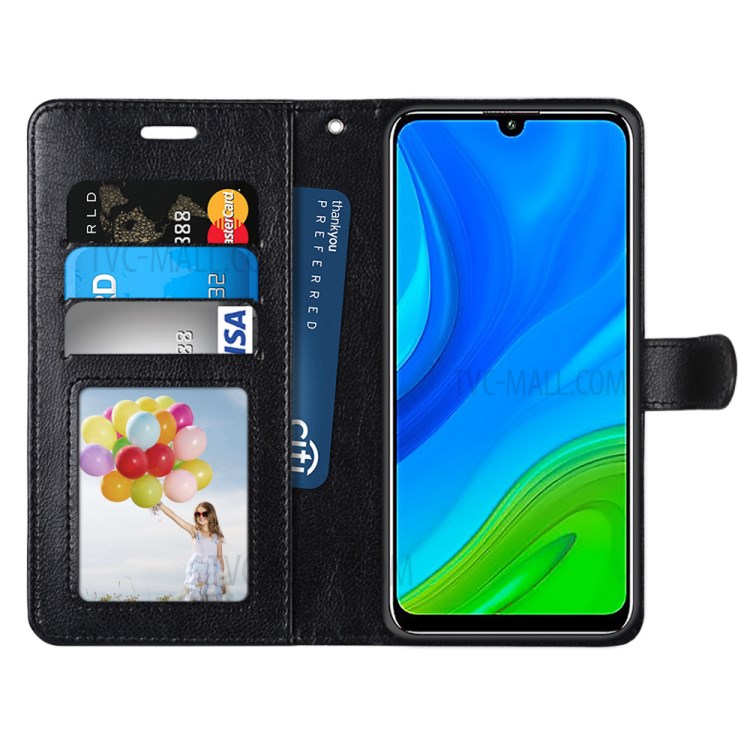 Wallet Stand Leather Protective Mobile Phone Case for Huawei P smart 2020 - Black-3