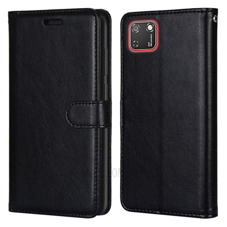 Protective Shell Wallet Stand Leather Mobile Phone Case for Huawei Y5p - Black-2