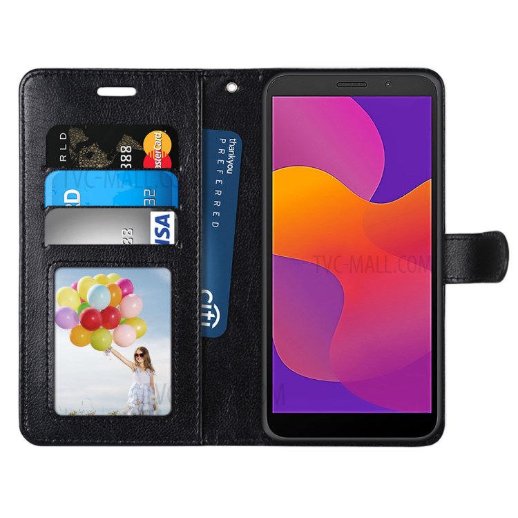 Protective Shell Wallet Stand Leather Mobile Phone Case for Huawei Y5p - Black-3