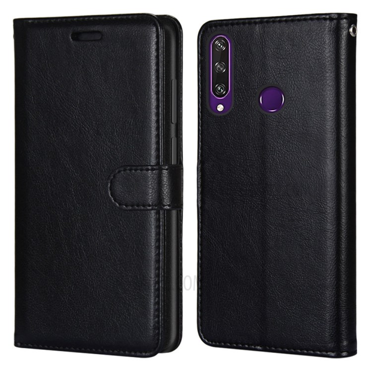 Wallet Stand Magnetic Clasp Leather Protective Case for Huawei Y6p - Black-2