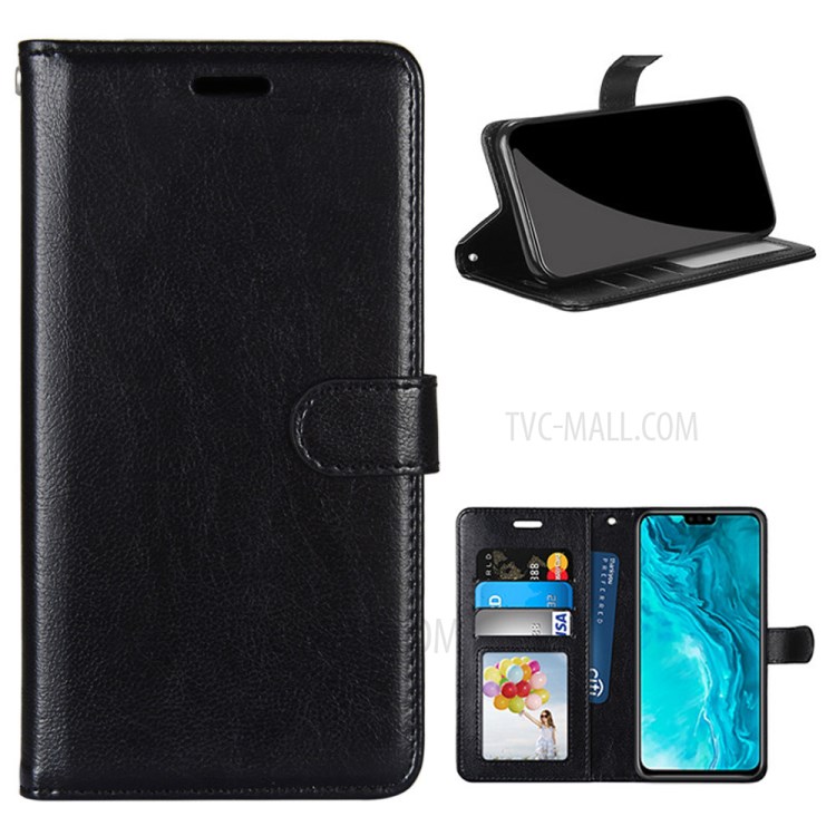 Wallet Stand Magnetic Clasp Leather Protective Cover Case for Honor 9X Lite - Black-1