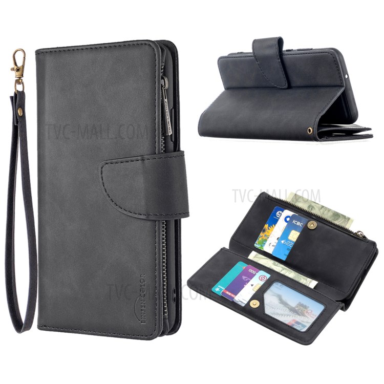 Zipper Pocket Detachable 2-in-1 Leather with Wallet Cover for Huawei Y7p/P40 lite E - Black-1