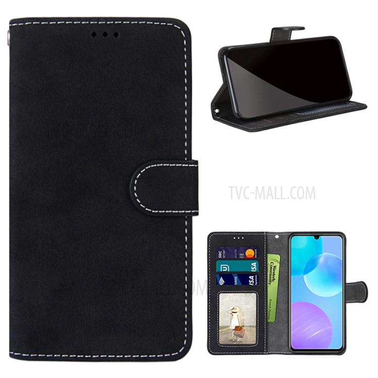 Retro Matte with 3 Card Slots Leather Cover Phone Shell for Honor 30 Youth/Lite - Black-1