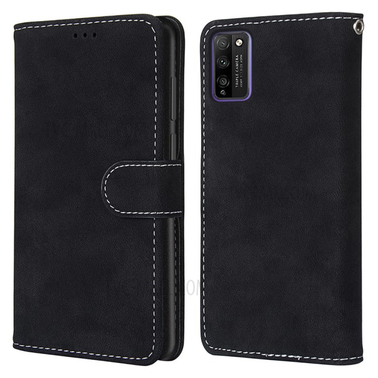 Retro Matte with 3 Card Slots Leather Cover Phone Shell for Honor 30 Youth/Lite - Black-2