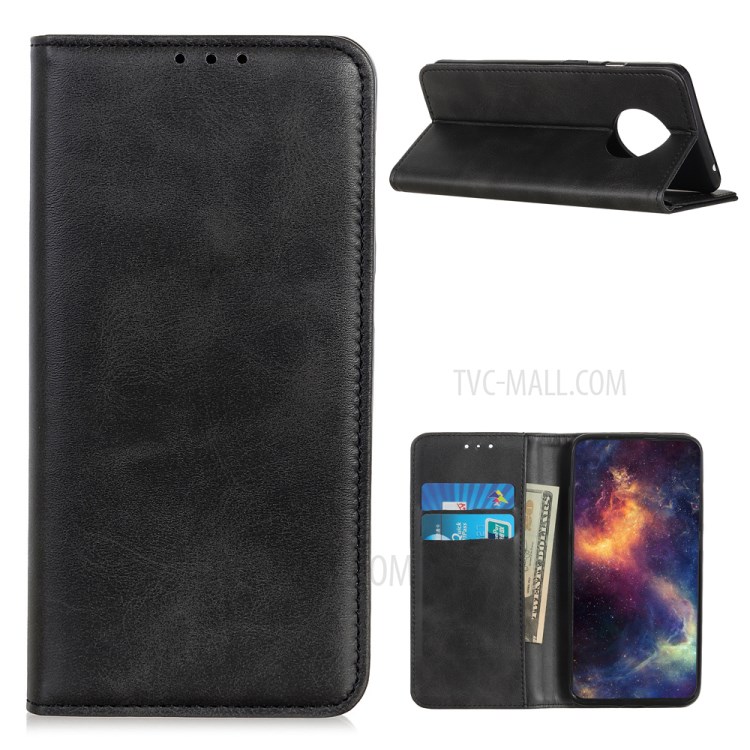 Auto-absorbed Split Leather Wallet Phone Case for Huawei Mate 40 - Black-1