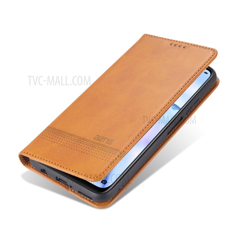 AZNS Auto-absorbed Leather Wallet Case for Huawei nova 6 SE/P40 lite 4G - Brown-4