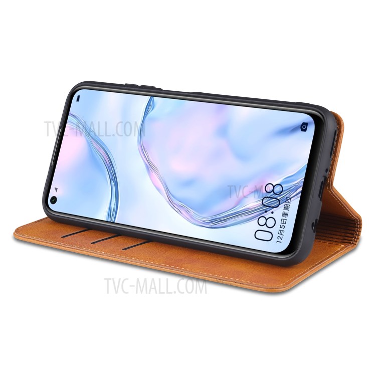 AZNS Auto-absorbed Leather Wallet Case for Huawei nova 6 SE/P40 lite 4G - Brown-6