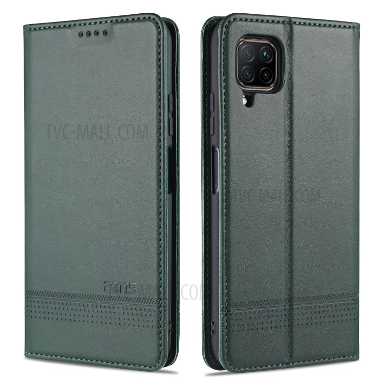 AZNS Auto-absorbed Leather Wallet Case for Huawei nova 6 SE/P40 lite 4G - Blackish Green-1