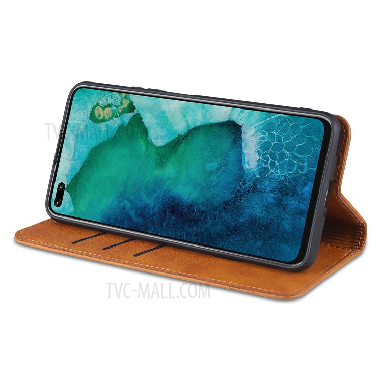 AZNS Auto-absorbed Leather Wallet Case for Honor View 30/V30 - Brown-6