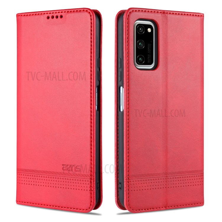 AZNS Auto-absorbed Leather Wallet Case for Honor View 30/V30 - Red-1