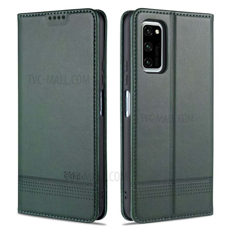 AZNS Auto-absorbed Leather Wallet Case for Honor View 30/V30 - Blackish Green-1