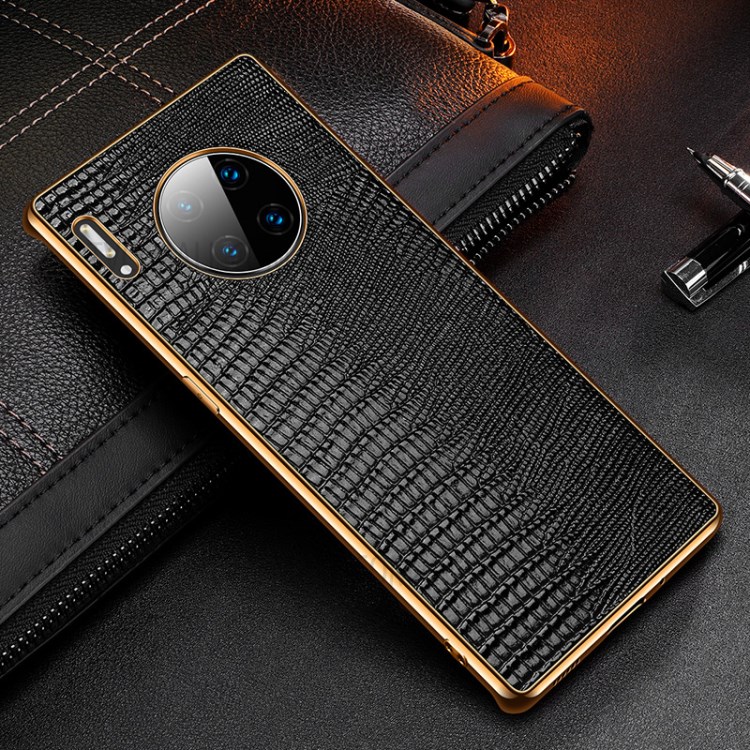 Lizard Texture Plating Genuine Leather Coated PC+TPU Phone Cover for Huawei Mate 30 Pro - Black-2