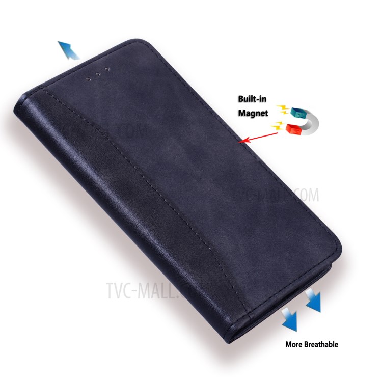 Business Style Splicing Stand Wallet Auto-absorbed Leather Protector Case for Huawei P smart 2020 - Dark Blue-10