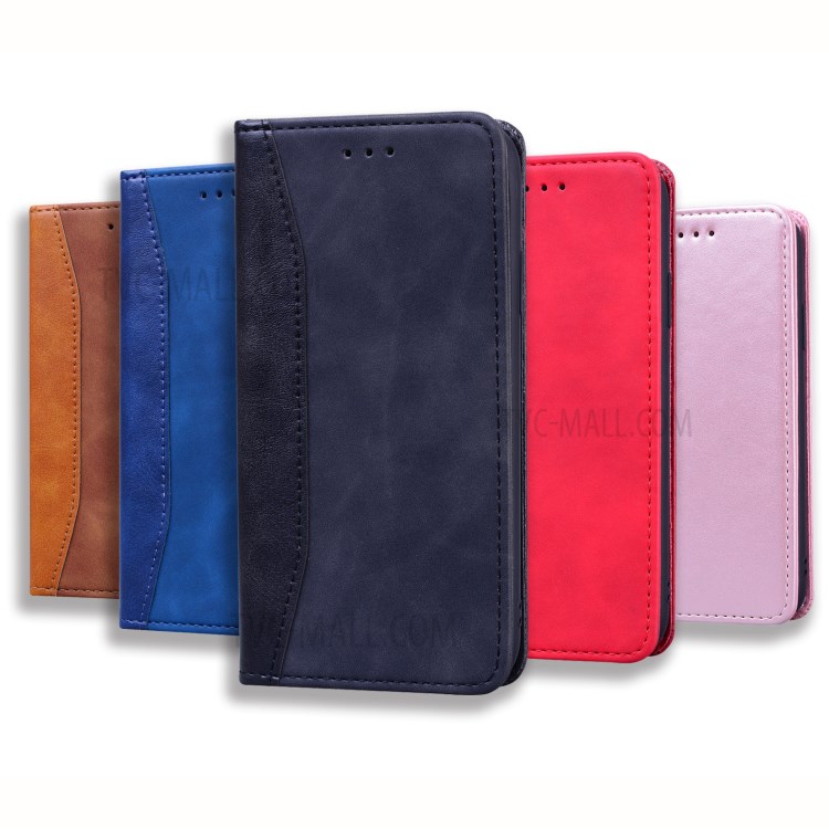 Business Style Splicing Stand Wallet Auto-absorbed Leather Protector Case for Huawei P smart 2020 - Dark Blue-11