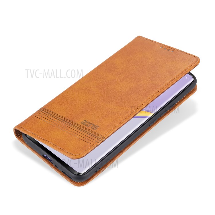 AZNS Magnetic Absorbed Leather Card Slots Phone Protector Cover for Huawei nova 7 5G - Brown-2