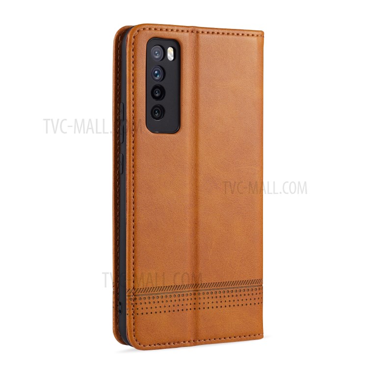 AZNS Magnetic Absorbed Leather Card Slots Phone Protector Cover for Huawei nova 7 5G - Brown-4