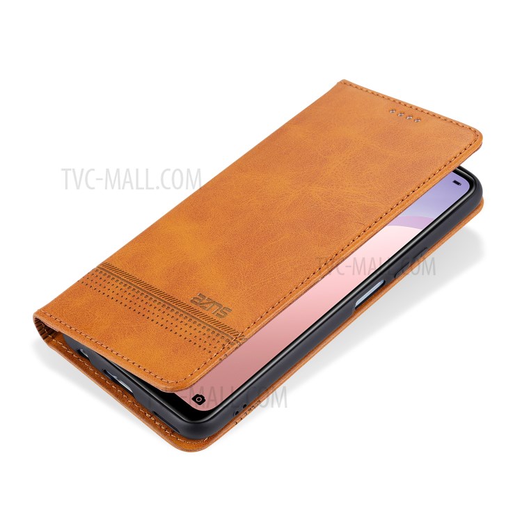 AZNS Magnetic Absorbed Leather Card Slots Cell Phone Cover for Huawei nova 7 SE - Brown-2