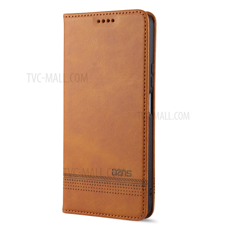 AZNS Magnetic Absorbed Leather Card Slots Cell Phone Cover for Huawei nova 7 SE - Brown-3