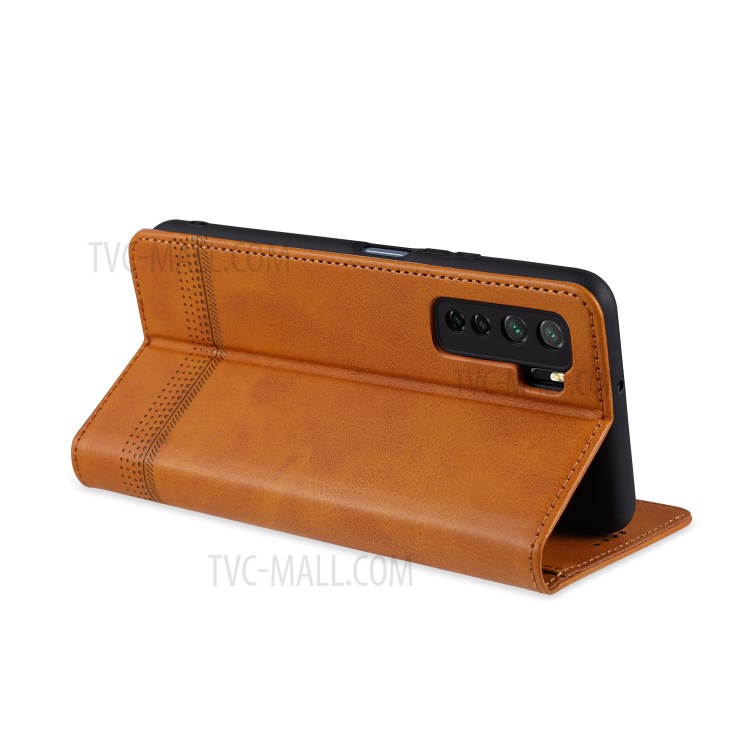 AZNS Magnetic Absorbed Leather Card Slots Cell Phone Cover for Huawei nova 7 SE - Brown-6