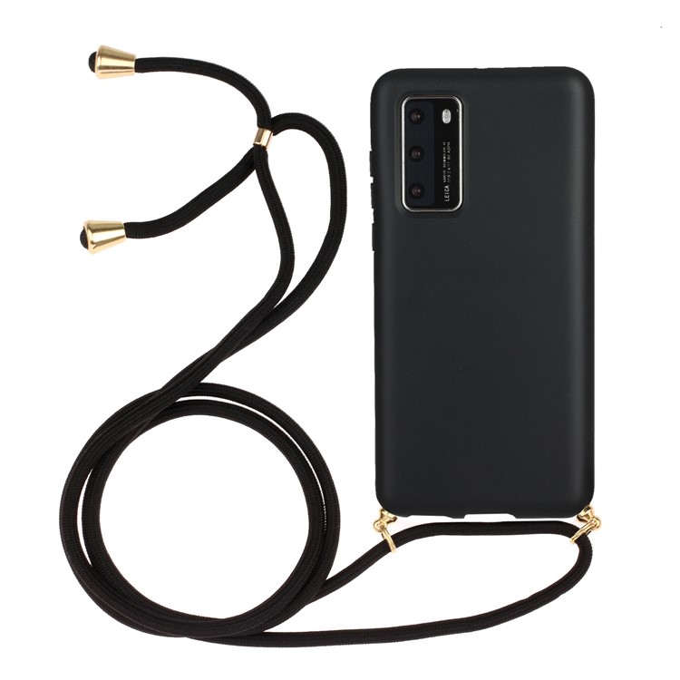 Case de Teléfono de TPU Suave de Paja de Trigo Ecológico Con Correa Multifunción Para Huawei P40 - Negro