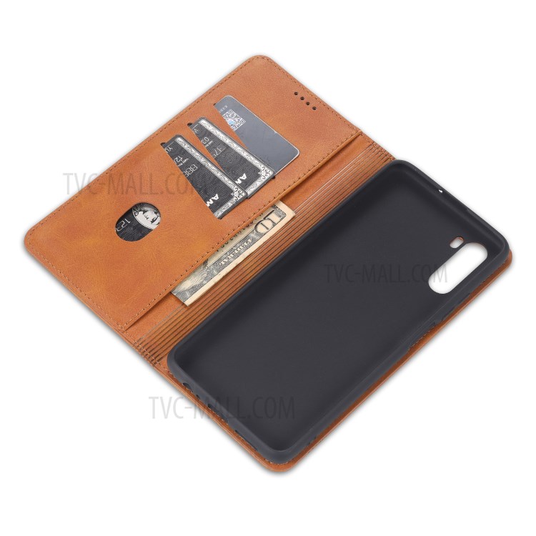 AZNS Magnetic Absorbed Leather Protector Wallet Cover Case for Huawei Maimang 9 - Brown-9